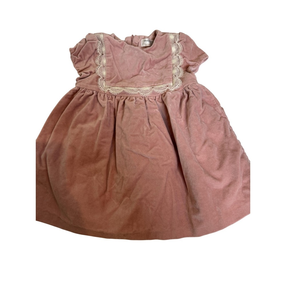 Mayoral Dress Girls 12 Months Pink Velvet Lace Trim Short Sleeve Spain‎ Baby